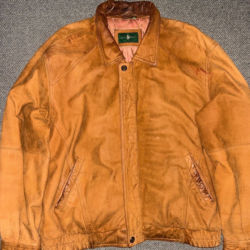 80s Hunt Club Brown Genuine leather Bomber Jacket - Picture 2 of 5